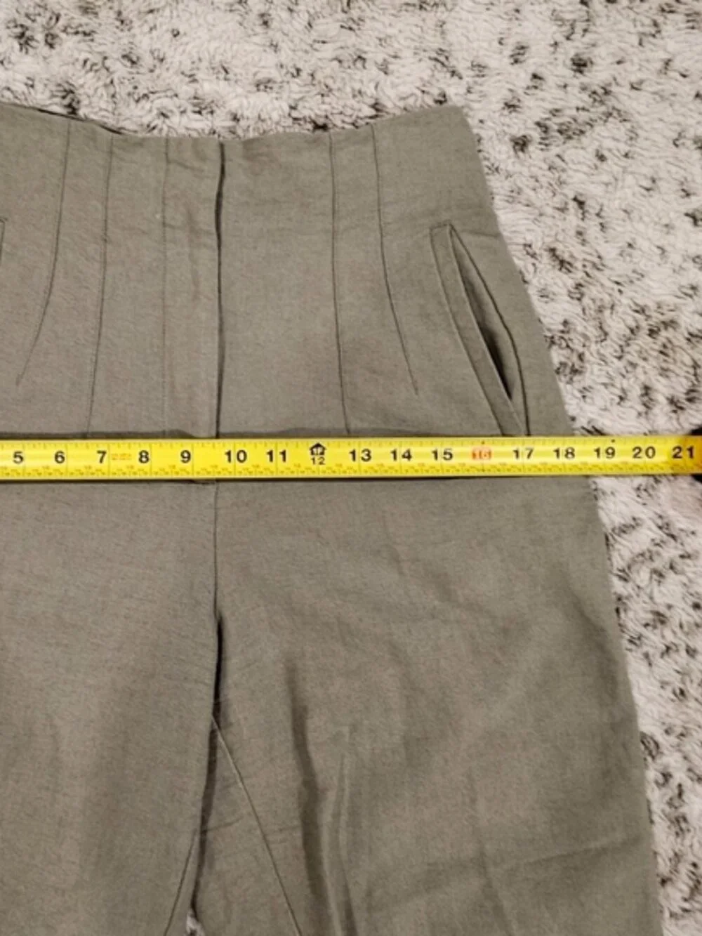 Zara SZ M Olive Green Linen Blend Wide Straight Leg Pants Hip Pockets